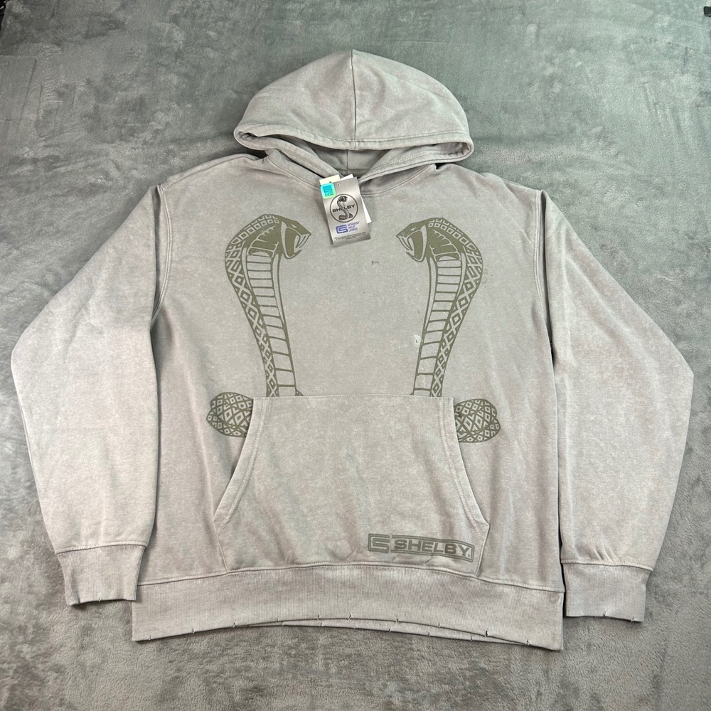 Shelby Cobra Graphic Hoodie Mens Large Grey Mineral Wash Distressed NWT